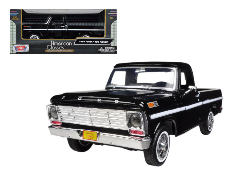 1969 Ford F-100 Pickup Truck Black 1/24 Diecast Model Car by Motormax by Motormax