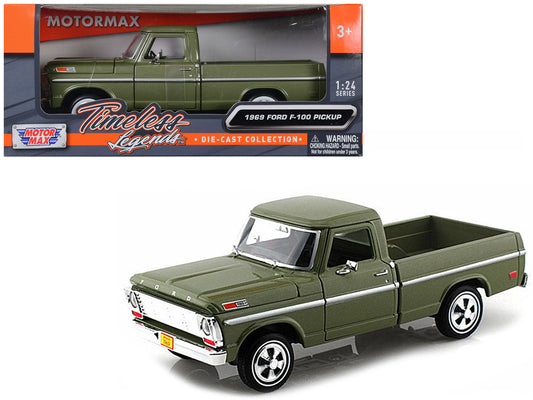 1969 Ford F-100 Pickup Truck Green 1/24 Diecast Model Car by Motormax by Motormax