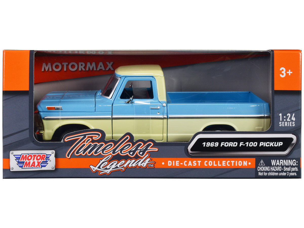1969 Ford F-100 Pickup Truck Light Blue and Cream "Timeless Legends" Series 1/24 Diecast Model Car by Motormax by Motormax
