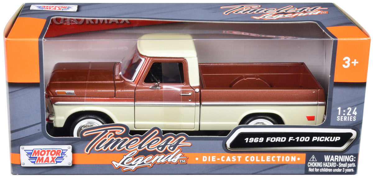 1969 Ford F-100 Pickup Truck Brown Metallic and Cream "Timeless Legends" 1/24 Diecast Model Car by Motormax by Motormax