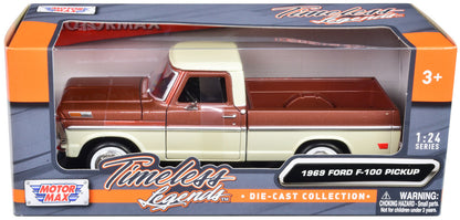 1969 Ford F-100 Pickup Truck Brown Metallic and Cream "Timeless Legends" 1/24 Diecast Model Car by Motormax by Motormax