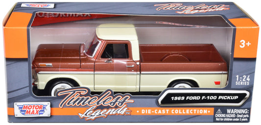 1969 Ford F-100 Pickup Truck Brown Metallic and Cream "Timeless Legends" 1/24 Diecast Model Car by Motormax by Motormax