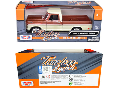 1969 Ford F-100 Pickup Truck Brown Metallic and Cream "Timeless Legends" 1/24 Diecast Model Car by Motormax by Motormax