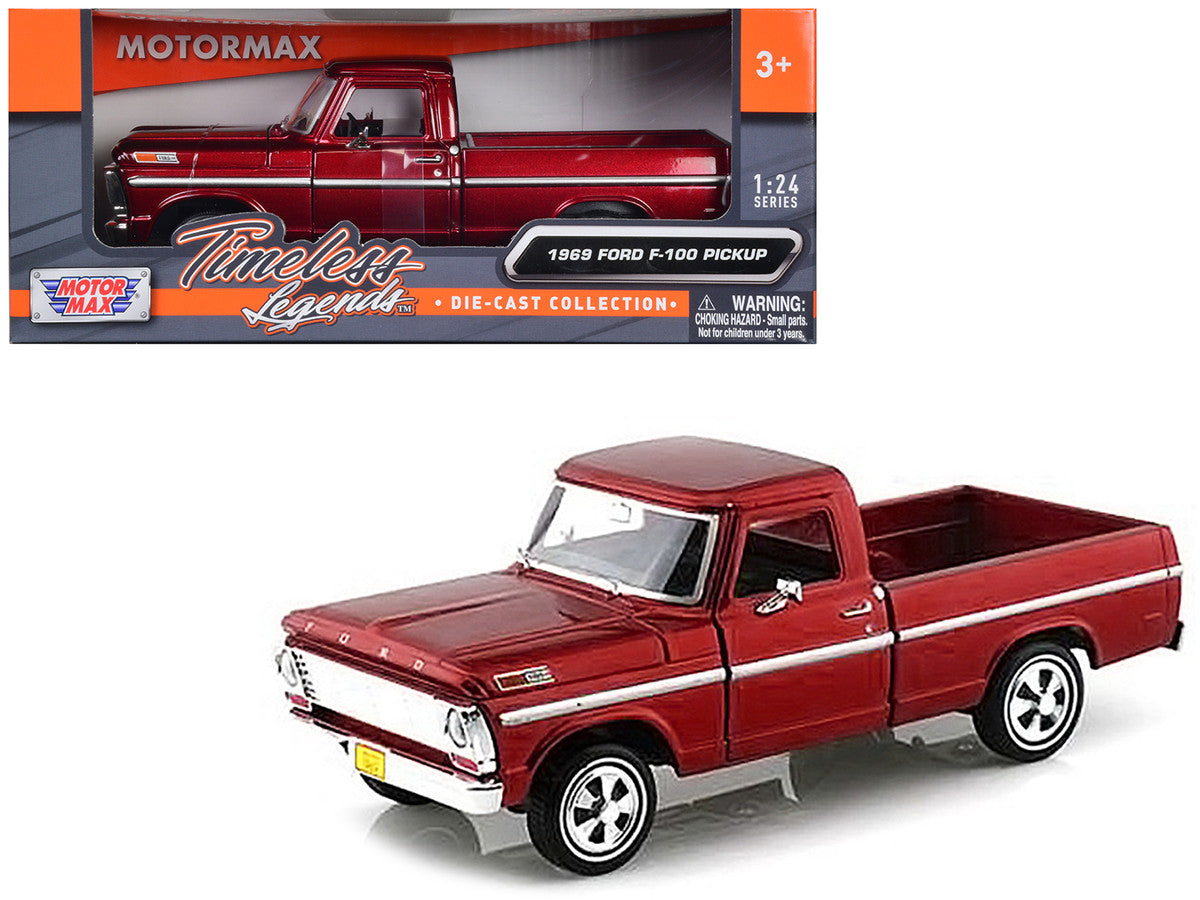 1969 Ford F-100 Pickup Truck Burgundy 1/24 Diecast Model Car by Motormax by Motormax
