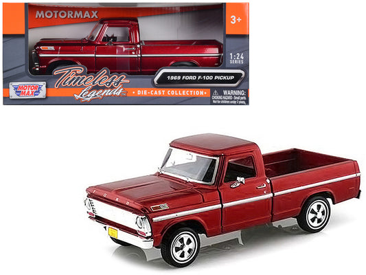 1969 Ford F-100 Pickup Truck Burgundy 1/24 Diecast Model Car by Motormax by Motormax