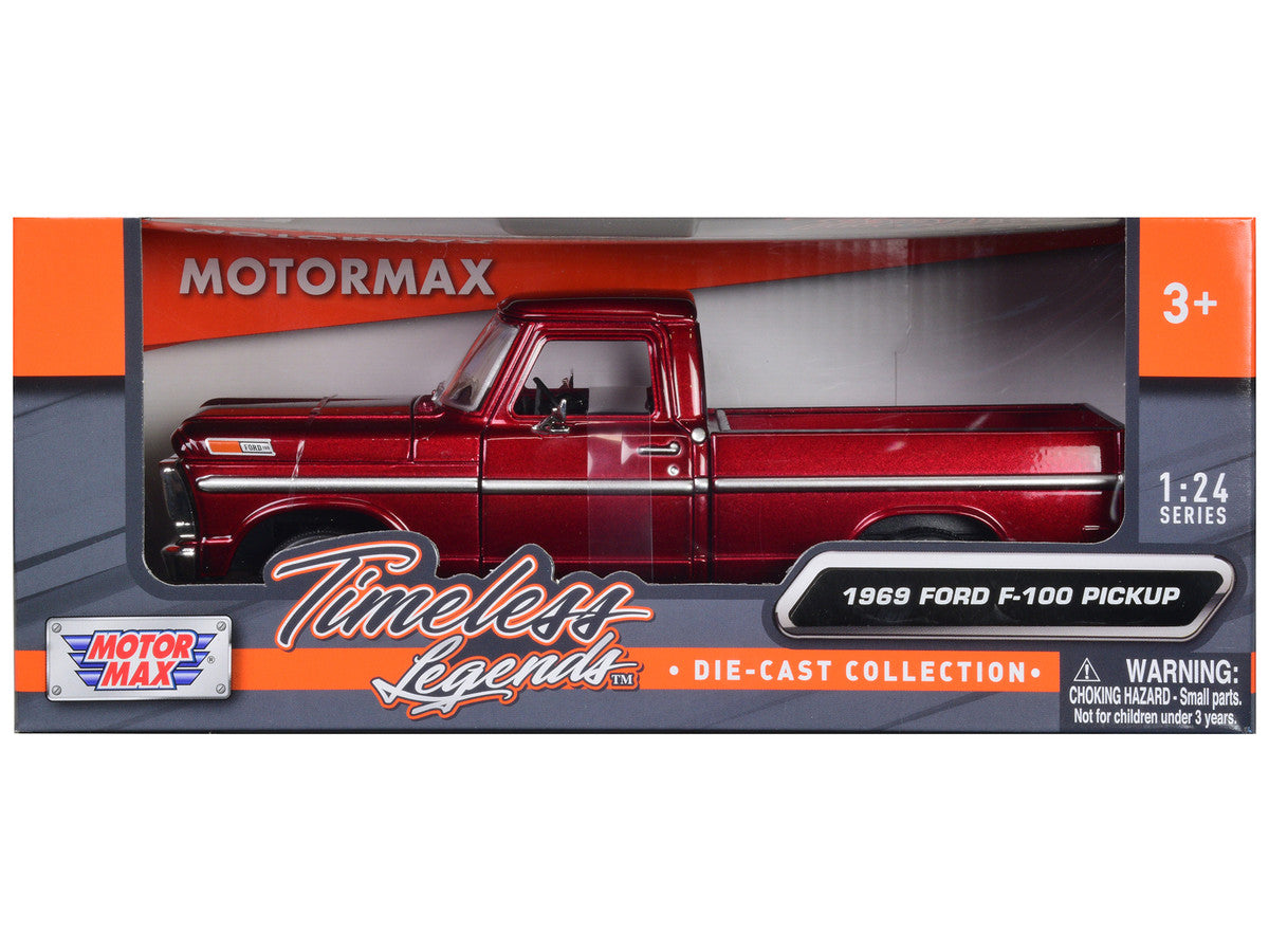 1969 Ford F-100 Pickup Truck Burgundy 1/24 Diecast Model Car by Motormax by Motormax