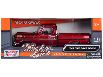 1969 Ford F-100 Pickup Truck Burgundy 1/24 Diecast Model Car by Motormax by Motormax