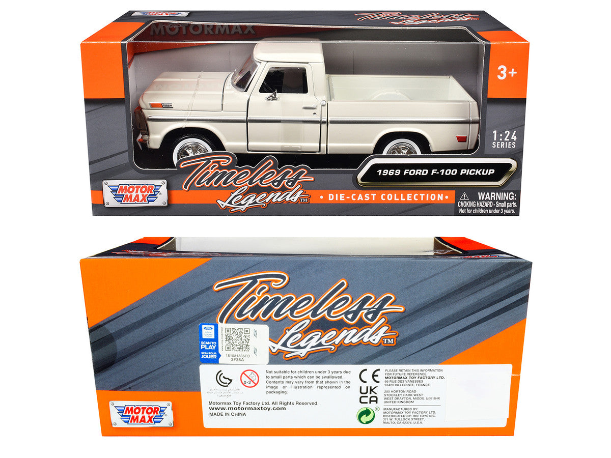 1969 Ford F-100 Pickup Truck Cream "Timeless Legends" Series 1/24 Diecast Model Car by Motormax by Motormax