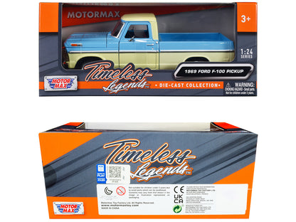 1969 Ford F-100 Pickup Truck Light Blue and Cream "Timeless Legends" Series 1/24 Diecast Model Car by Motormax by Motormax
