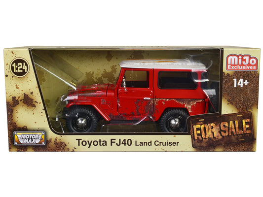 Toyota FJ40 Land Cruiser Red with White Top (Rusted Version) "For Sale" Series 1/24 Diecast Model Car by Motormax by Motormax