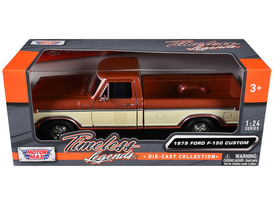1979 Ford F-150 Custom Pickup Truck Brown Metallic and Cream "Timeless Legends" Series 1/24 Diecast Model Car by Motormax by Motormax