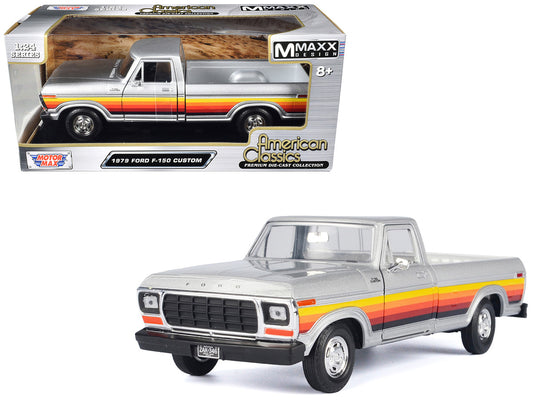 1979 Ford F-150 Custom Pickup Truck Silver Metallic with Side Stripes "American Classics" Series 1/24 Diecast Model Car by Motormax by Motormax