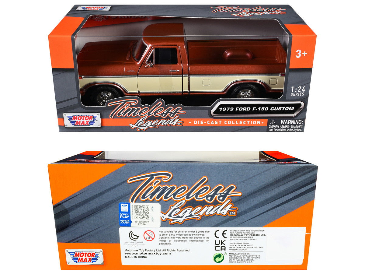 1979 Ford F-150 Custom Pickup Truck Brown Metallic and Cream "Timeless Legends" Series 1/24 Diecast Model Car by Motormax by Motormax