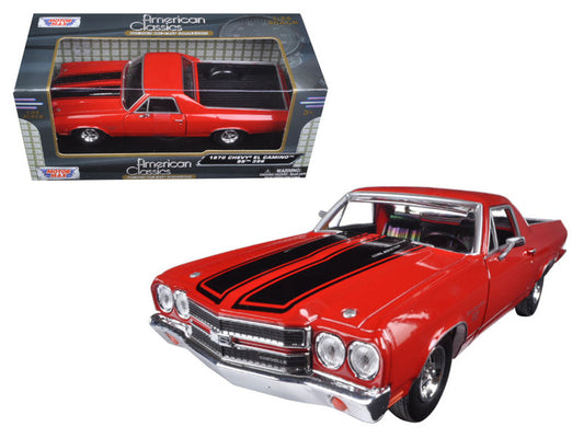 1970 Chevrolet El Camino SS 396 Red with Black Stripes 1/24 Diecast Model Car by Motormax by Motormax