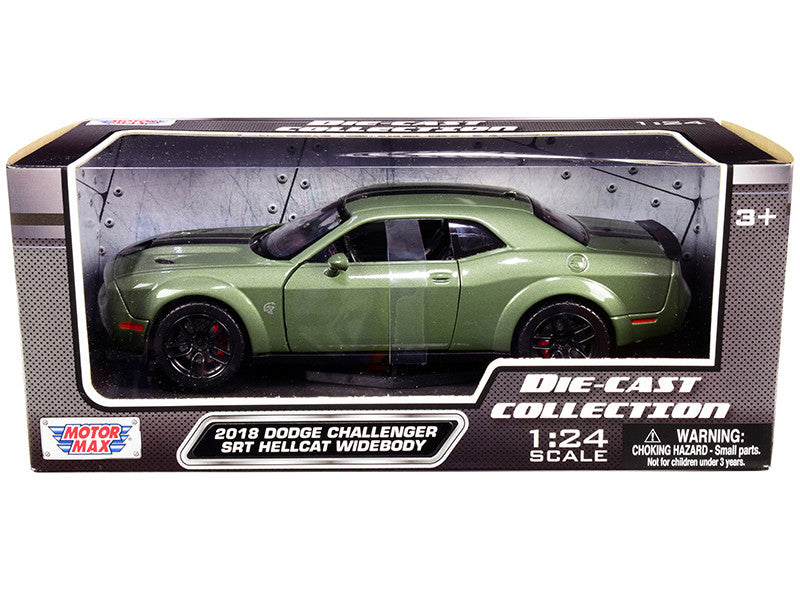 2018 Dodge Challenger SRT Hellcat Widebody Green Metallic with Black Stripes 1/24 Diecast Model Car by Motormax by Motormax