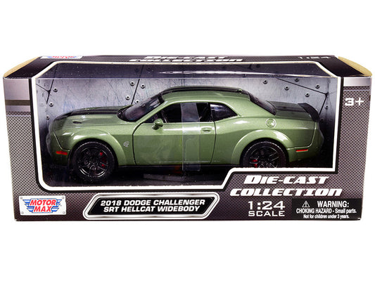 2018 Dodge Challenger SRT Hellcat Widebody Green Metallic with Black Stripes 1/24 Diecast Model Car by Motormax by Motormax