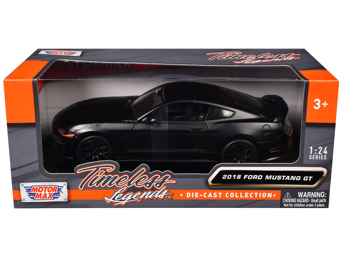 2018 Ford Mustang GT 5.0 Matt Black with Black Wheels 1/24 Diecast Model Car by Motormax by Motormax
