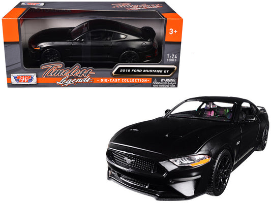 2018 Ford Mustang GT 5.0 Matt Black with Black Wheels 1/24 Diecast Model Car by Motormax by Motormax