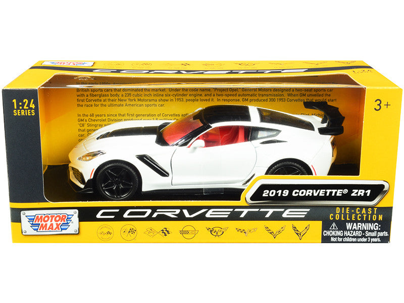 2019 Chevrolet Corvette C7 ZR1 White and Black with Red Interior "History of Corvette" Series 1/24 Diecast Model Car by Motormax by Motormax