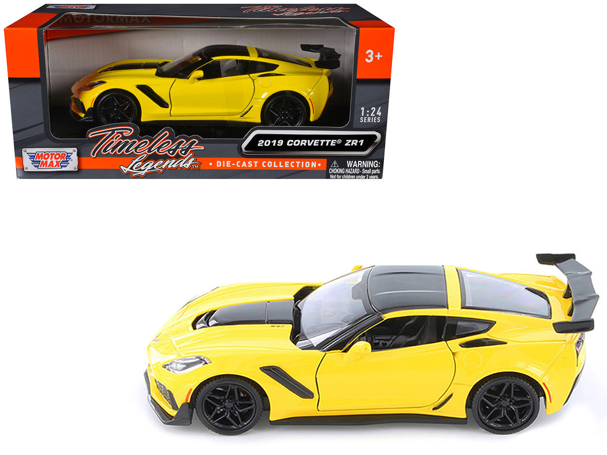 2019 Chevrolet Corvette ZR1 Yellow with Black Accents 1/24 Diecast Model Car by Motormax by Motormax