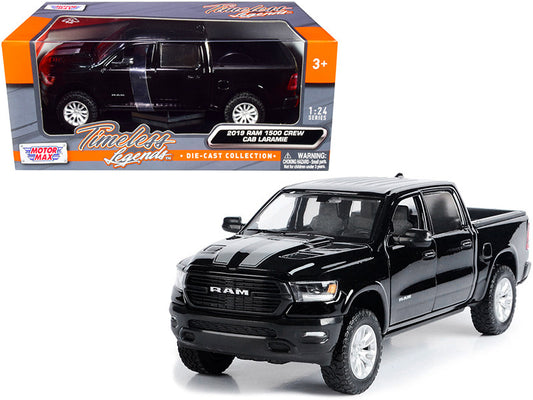 2019 RAM 1500 Laramie Crew Cab Pickup Truck Black with Silver Stripes 1/24 Diecast Model Car by Motormax by Motormax