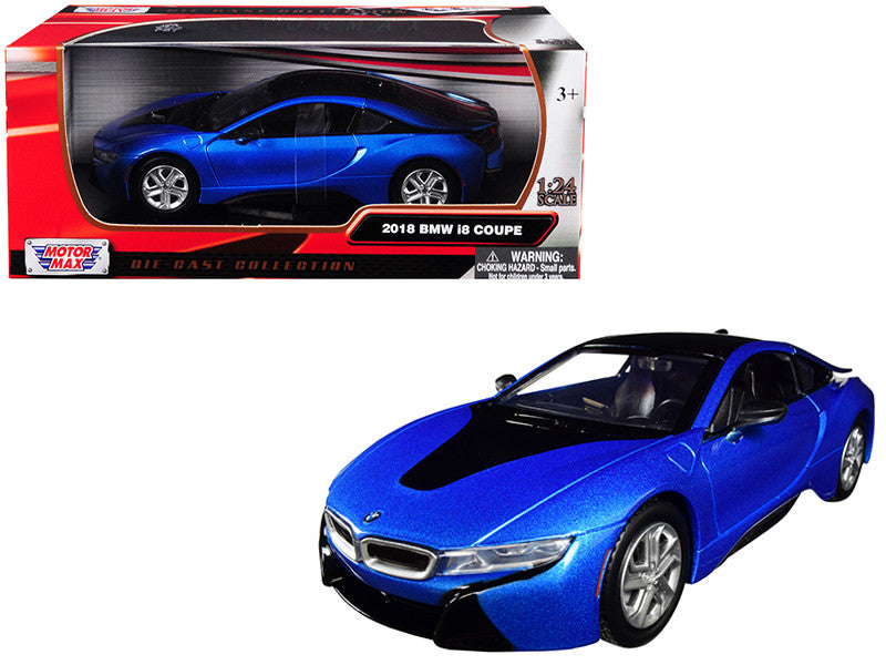 2018 BMW i8 Coupe Metallic Blue with Black Top 1/24 Diecast Model Car by Motormax by Motormax