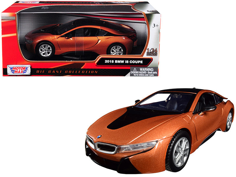 2018 BMW i8 Coupe Metallic Orange with Black Top 1/24 Diecast Model Car by Motormax by Motormax