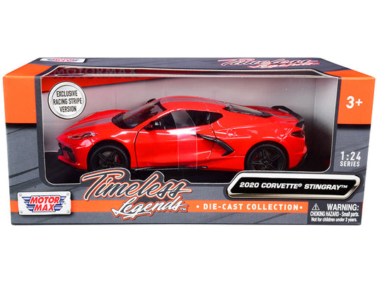 2020 Chevrolet Corvette C8 Stingray Red with Silver Racing Stripes "Timeless Legends" 1/24 Diecast Model Car by Motormax by Motormax