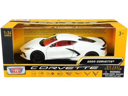 2020 Chevrolet Corvette C8 Stingray White with Red Interior "History of Corvette" Series 1/24 Diecast Model Car by Motormax by Motormax
