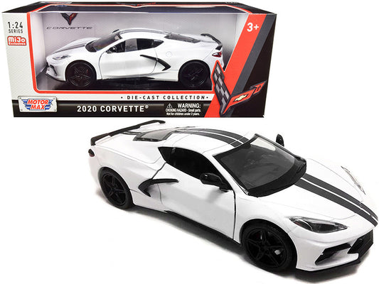 2020 Chevrolet Corvette C8 Stingray White with Gray Stripes 1/24 Diecast Model Car by Motormax by Motormax