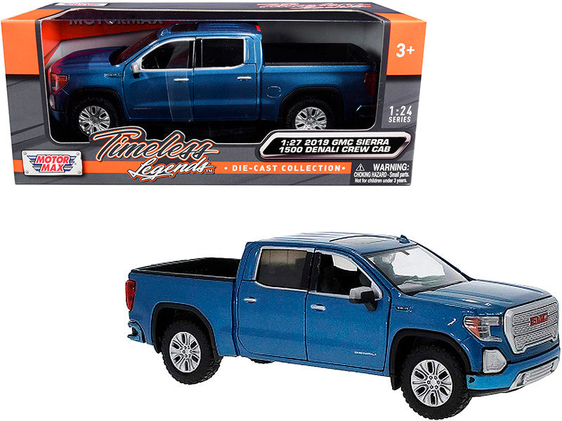 2019 GMC Sierra 1500 Denali Crew Cab Pickup Truck Blue Metallic 1/24-1/27 Diecast Model Car by Motormax by Motormax