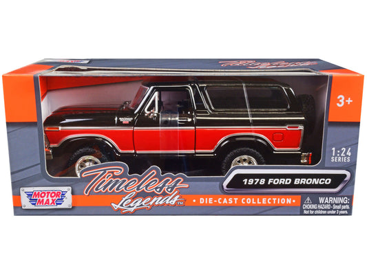 1978 Ford Bronco Ranger XLT with Spare Tire Black and Red "Timeless Legends" Series 1/24 Diecast Model Car by Motormax by Motormax