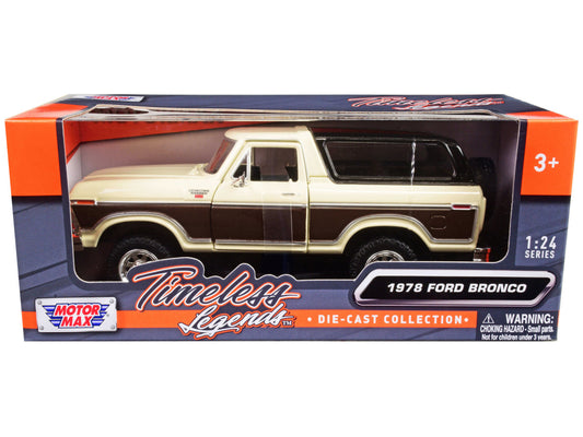 1978 Ford Bronco Ranger XLT with Spare Tire Cream and Brown with Black Camper Shell "Timeless Legends" Series 1/24 Diecast Model Car by Motormax by Motormax