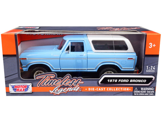 1978 Ford Bronco Custom Light Blue and White "Timeless Legends" Series 1/24 Diecast Model Car by Motormax by Motormax