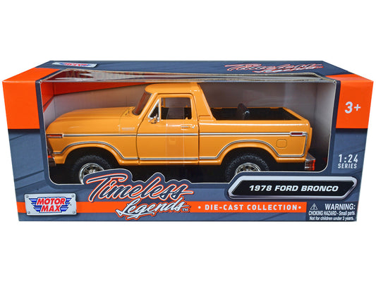 1978 Ford Bronco Custom (Open Top) Yellow with "Timeless Legends" Series 1/24 Diecast Model Car by Motormax by Motormax