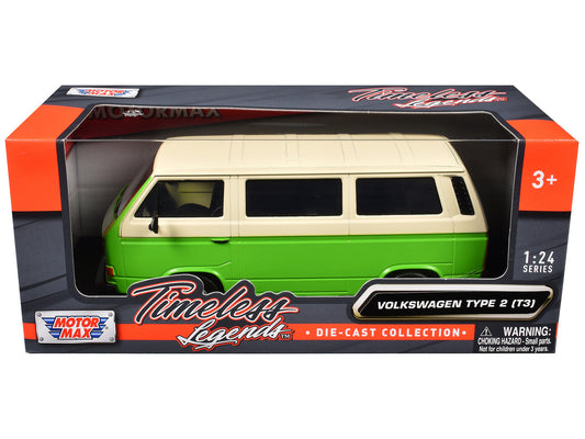 Volkswagen Type 2 (T3) Van Green and Beige "Timeless Legends" Series 1/24 Diecast Model Car by Motormax by Motormax