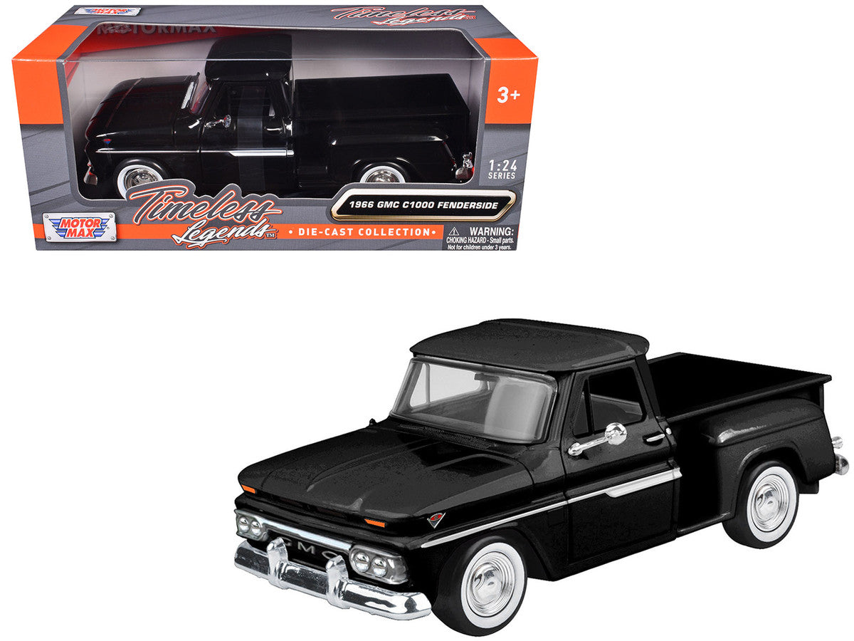 1966 GMC C1000 Fenderside Pickup Truck Black "Timeless Legends" Series 1/24 Diecast Model Car by Motormax by Motormax