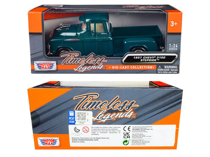 1957 Chevrolet 3100 Stepside Pickup Truck Teal Metallic "Timeless Legends" Series 1/24 Diecast Model Car by Motormax by Motormax