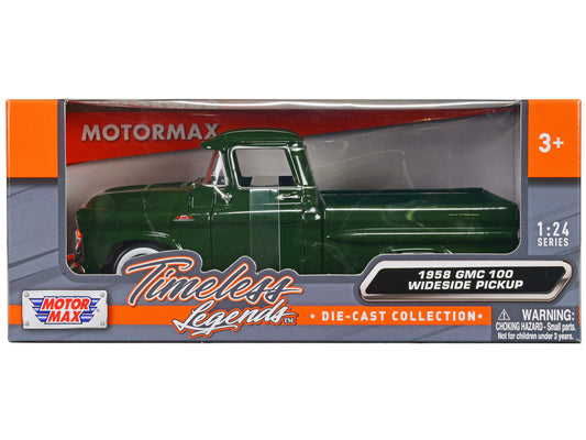 1958 GMC 100 Wideside Pickup Truck Green "Timeless Legends" Series 1/24 Diecast Model Car by Motormax by Motormax