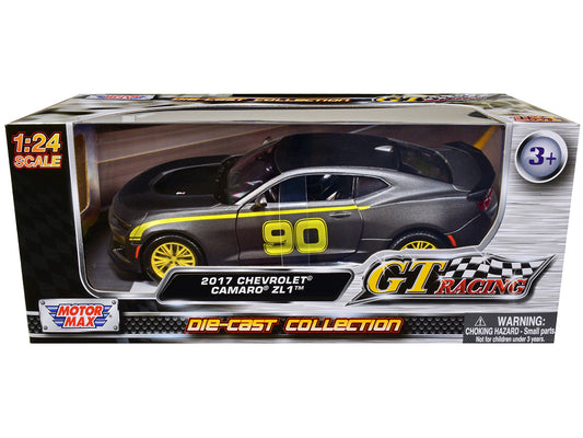 2017 Chevrolet Camaro ZL1 #90 Matt Gray with Yellow Stripes "GT Racing" Series 1/24 Diecast Model Car by Motormax by Motormax