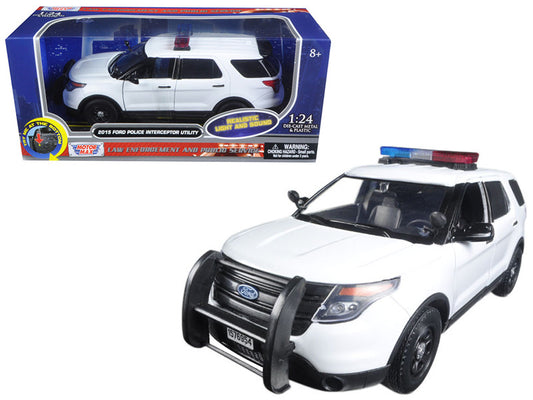 2015 Ford Police Interceptor Utility White with Flashing Light Bar and Front and Rear Lights and 2 Sounds 1/24 Diecast Model Car by Motormax by Motormax
