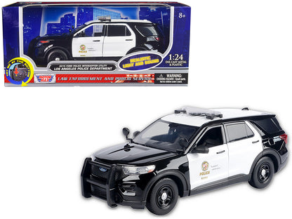 2015 Ford Police Interceptor Utility Black and White "Los Angeles Police Department (LAPD)" with Flashing Light Bar and Front and Rear Lights and Sounds 1/24 Diecast Model Car by Motormax by Motormax