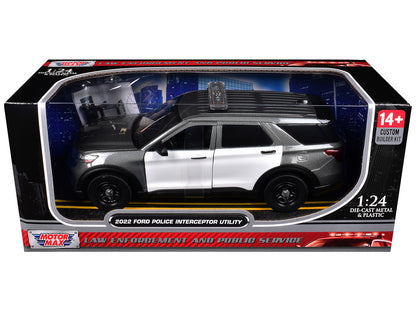2022 Ford Police Interceptor Utility Gray Metallic with White Doors "Builder's Kit" with Flashing Light Bar and Front and Rear Lights and Sounds 1/24 Diecast Model Car by Motormax by Motormax