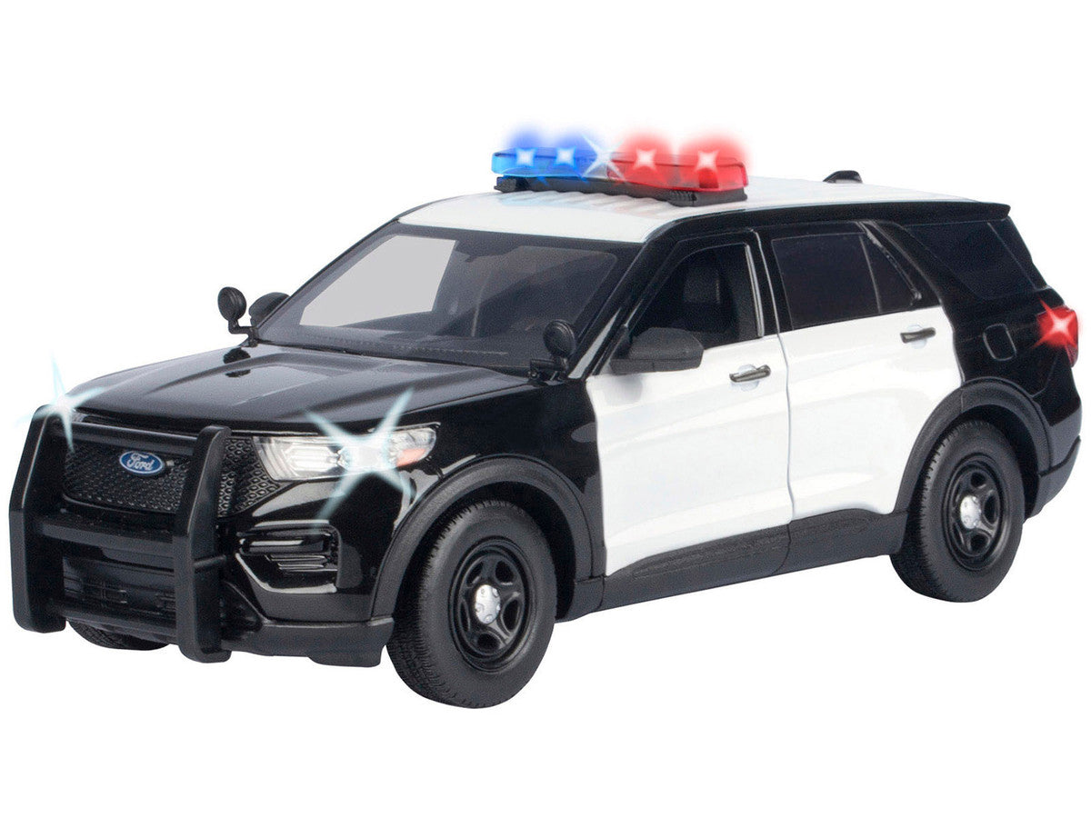 2022 Ford Police Interceptor Utility Black and White "Builder's Kit" with Flashing Light Bar and Front and Rear Lights and Sounds 1/24 Diecast Model Car by Motormax by Motormax