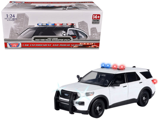 2022 Ford Police Interceptor Utility Plain White "Builder's Kit" with Flashing Light Bar and Front and Rear Lights and Sounds 1/24 Diecast Model Car by Motormax by Motormax
