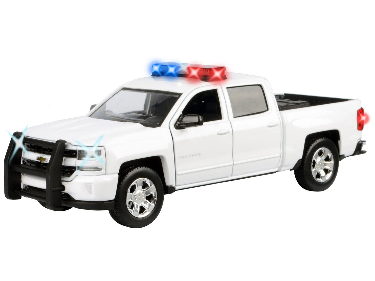 2017 Chevrolet Silverado 1500 LT Z71 Crew Cab Pickup Truck White with Flashing Light Bar and Front and Rear Lights and Sounds 1/24-1/27 Diecast Model Car by Motormax by Motormax