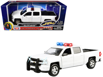 2017 Chevrolet Silverado 1500 LT Z71 Crew Cab Pickup Truck White with Flashing Light Bar and Front and Rear Lights and Sounds 1/24-1/27 Diecast Model Car by Motormax by Motormax