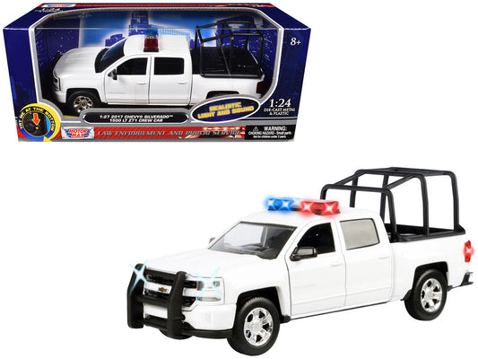 2017 Chevrolet Silverado 1500 LT Z71 Crew Cab Pickup Truck with White with Flashing Light Bar and Front and Rear Lights and Sounds 1/24-1/27 Diecast Model Car by Motormax by Motormax