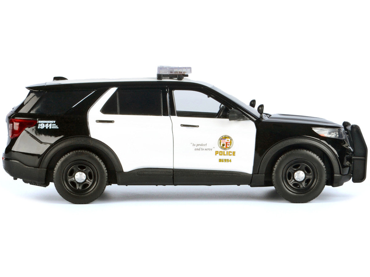 2022 Ford Police Interceptor Utility Black and White "Los Angeles Police Department (LAPD)" with Flashing Light Bar and Front and Rear Lights and Sounds 1/24 Diecast Model Car by Motormax by Motormax