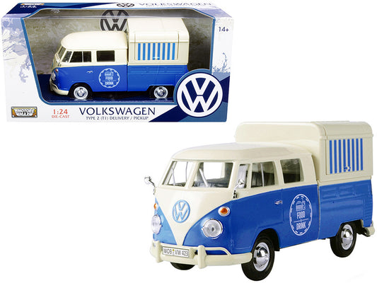 Volkswagen Type 2 (T1) Pickup Food Truck Cream and Blue 1/24 Diecast Model Car by Motormax by Motormax